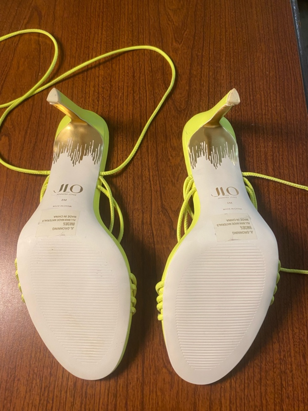 Jennifer Lopez Neon Lime Strappy Lace-Up Heeled Sandals - Picture 2 of 3
